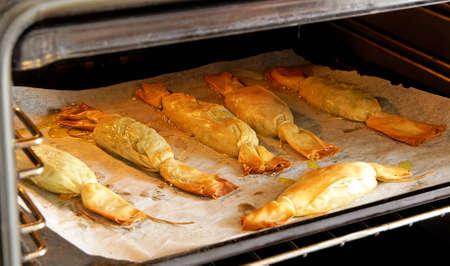 Interior of an oven with baking foodの写真素材