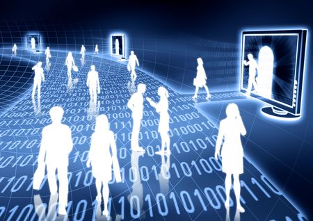 people doing business activity in virtual world of internet.  の写真素材