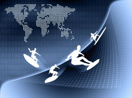 Internet Surfer surfing in virtual world.の写真素材