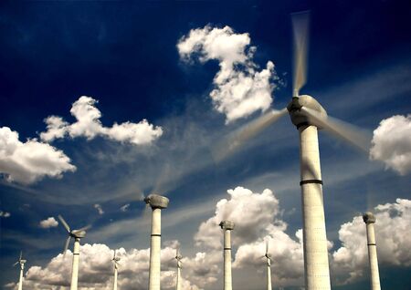 Wind Power turbines with sky backgroundの写真素材