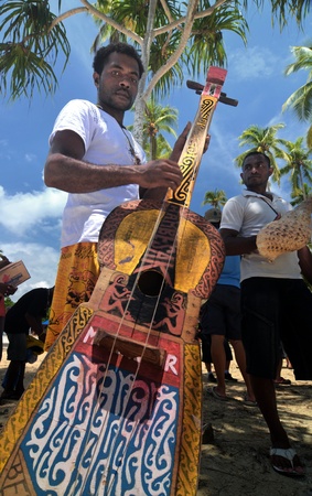 Travel Photography of Local people from Raja Ampat, Papua, Indonesia performing traditional art and cultural dance.のeditorial素材
