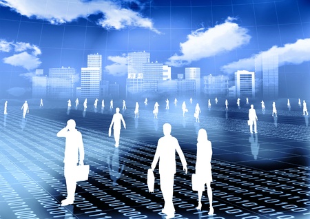 Conceptual image of people doing activity and budiness in virtual world of internetの写真素材
