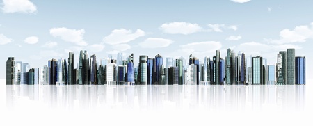 Modern city background  Illustrated with modern architectural commercial and office building with blue sky and futuristic design environment の写真素材