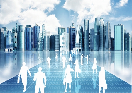 Illustration of people doing business inside the virtual world of internet Illustration of people doing business inside the virtual world of internet