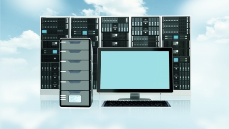 Server concept with blank template on monitor screenの写真素材