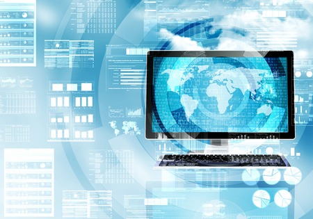 Illustration of a computer doing a data processing in worldwide internet connection