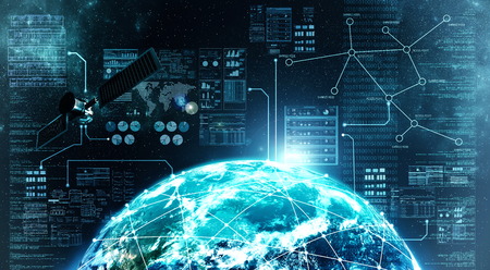 Concept of internet connection via  satellite communication in outer space