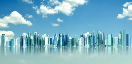 Futuristic city concept in blue sky backgroundの写真素材