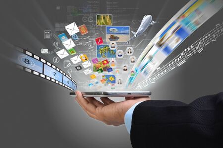 Internet and Information technology concept. internet connection on a smart phone for sharing and doing anythingの写真素材