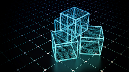 A conceptual image of cubic data or data block in virtual internet worldの写真素材