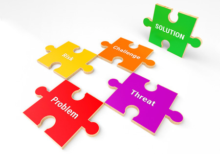 Conceptual images of business situation and finding the solution to fix problem with puzzle visualization.の写真素材