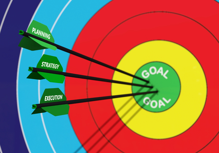 Business Concept image Series. Illustrated with 3D rendering of archery targets and arrowsの写真素材