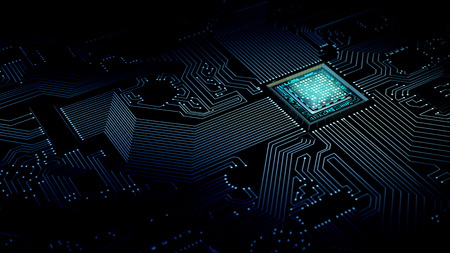 internet data processing concept with a motherboard and processor doing computing work.3d render illustration.の写真素材
