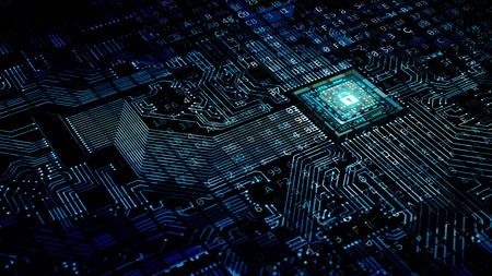 internet data processing concept with a motherboard and processor doing computing work.3d render illustration.の写真素材