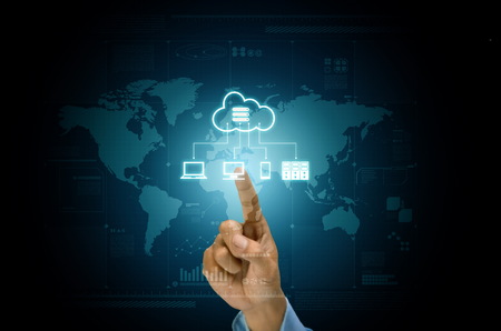 Cloud server application and hosting on internet network conceptual image