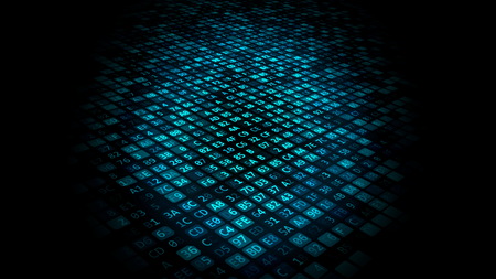 Conceptual image of internet data screen in codes and binary language. 3d rendered illustration.