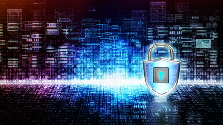 Internet security in cyberspace virtual digital environment. 3d Render mixed media.の写真素材