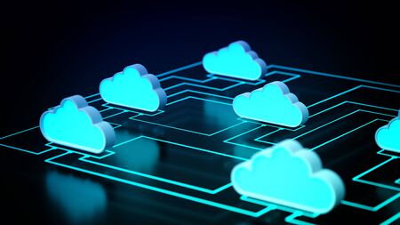 Cloud computing internet network information technology conceptual image. 3D Render.