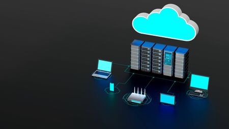 Internet connection and cloud computer network conceptual image. 3D Rendering.