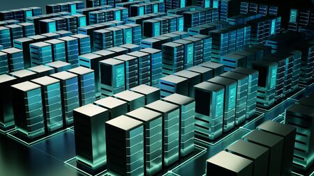 3D Rendering Conceptual image of Internet server room and or super computer network