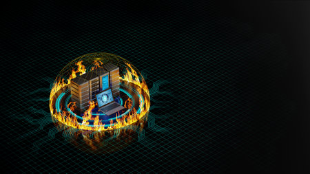 internet information technology concept of firewall shield protection on server. 3d render.の写真素材