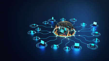 Internet firewall security conceptual image. Internet technology image. 3d rendered.の写真素材