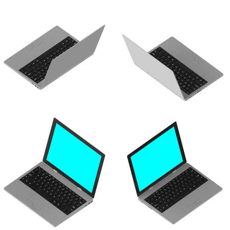 3d Rendered laptop in isolated in four different orthographic view. Easy to compose.の写真素材