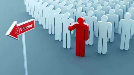large group of iconic people going for vaccine. 3d rendered.の写真素材