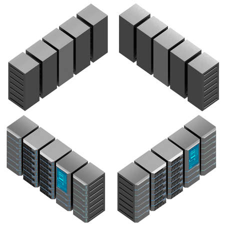 3d Rendered server computer in isolated in four different orthographic view. Easy to compose.の写真素材