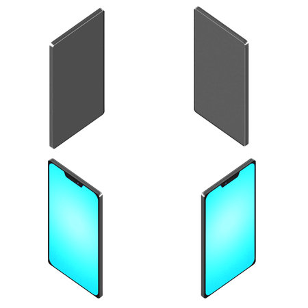 3d Rendered smart phone in isolated in four different orthographic view. Easy to compose.の写真素材