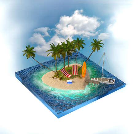 Beach travel tropical Island conceptual image. 3d Render.の写真素材
