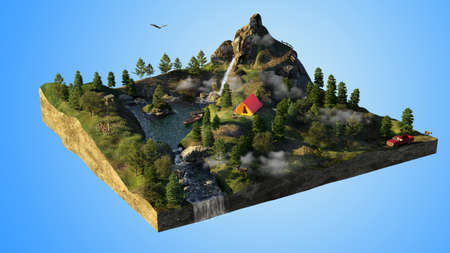 Outdoor Camping Activity and Adventure conceptual image. 3d Rendered.