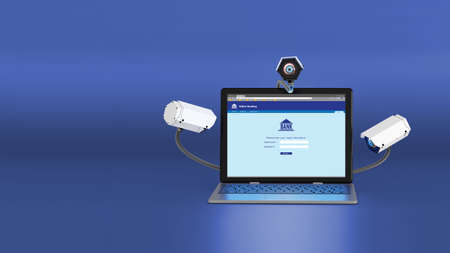 Internet banking Spy. There are those who always watch you and your activity on internet to try steal your private information and or credential.の写真素材