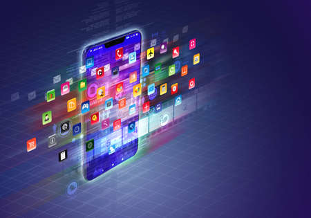 Internet smart phone information technology concept. Social networking and application.の写真素材