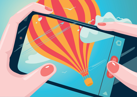 Hands taking picture of balloonのイラスト素材