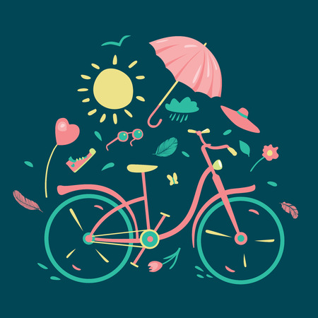 Spring composition with bycicleのイラスト素材