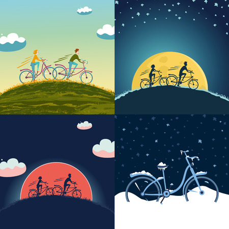 Backgrounds set with bikesのイラスト素材