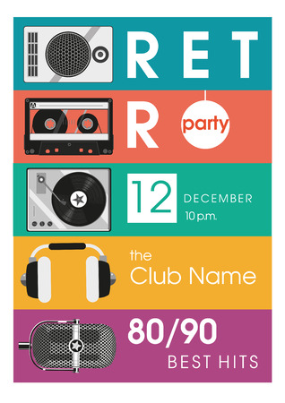 Retro hits. Vintage poster with audio equipment.のイラスト素材