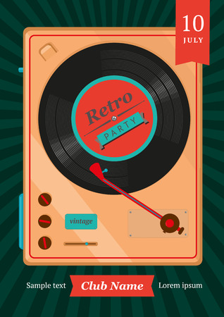 Retro poster with a vinyl player.のイラスト素材