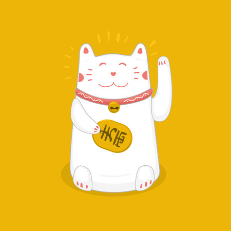 Traditional Japanese symbol. Lucky cat with a golden coin.のイラスト素材