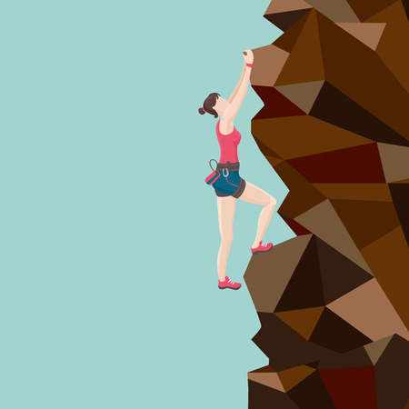 Girl is climbing on a mountain.のイラスト素材