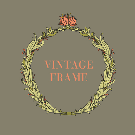 Ring with a  floral ornament. Vintage frame. Circle frame with flowers and plants.のイラスト素材