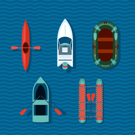 Cartoon boats. Flat style illustartionのイラスト素材