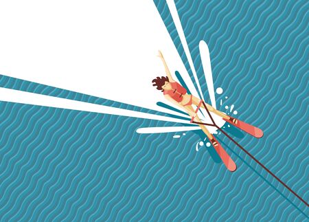 Top view of woman water skiing. Cartoon illustartion.のイラスト素材