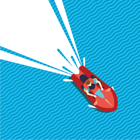 Man riding water skooter. Flat cartoon style. Jet ski top view.のイラスト素材