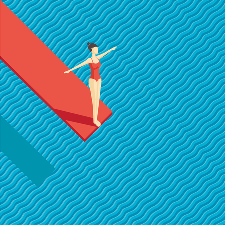 Girl jumping on water. Top view of a swimming pool.のイラスト素材