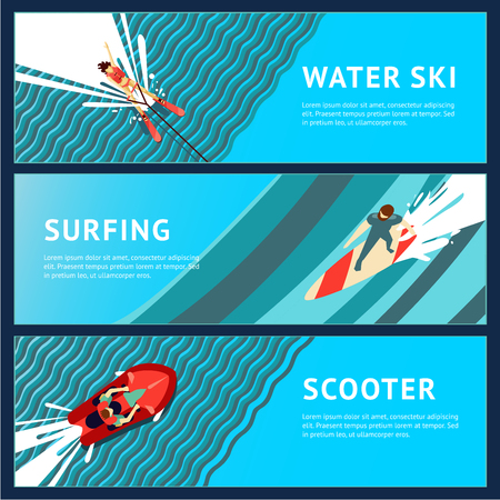 Water Sport Horizontal Banner. Flat style, top view.のイラスト素材