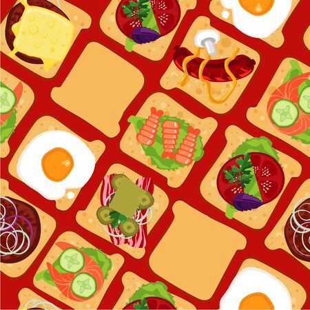 Seamless pattern with sandwiches. Fast food. Top view.のイラスト素材