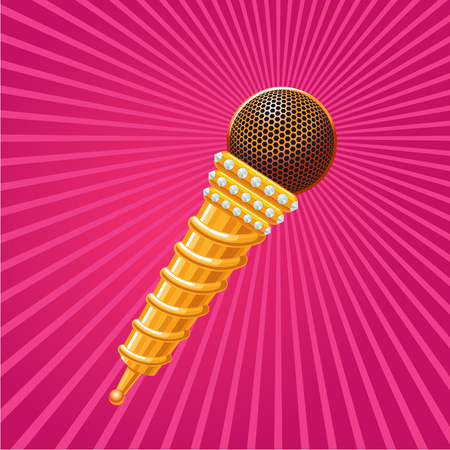 Pop music sign. Golden microphone decorated with crystals.のイラスト素材