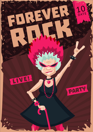 Music poster template. Active senior woman. Humorous illustrationのイラスト素材